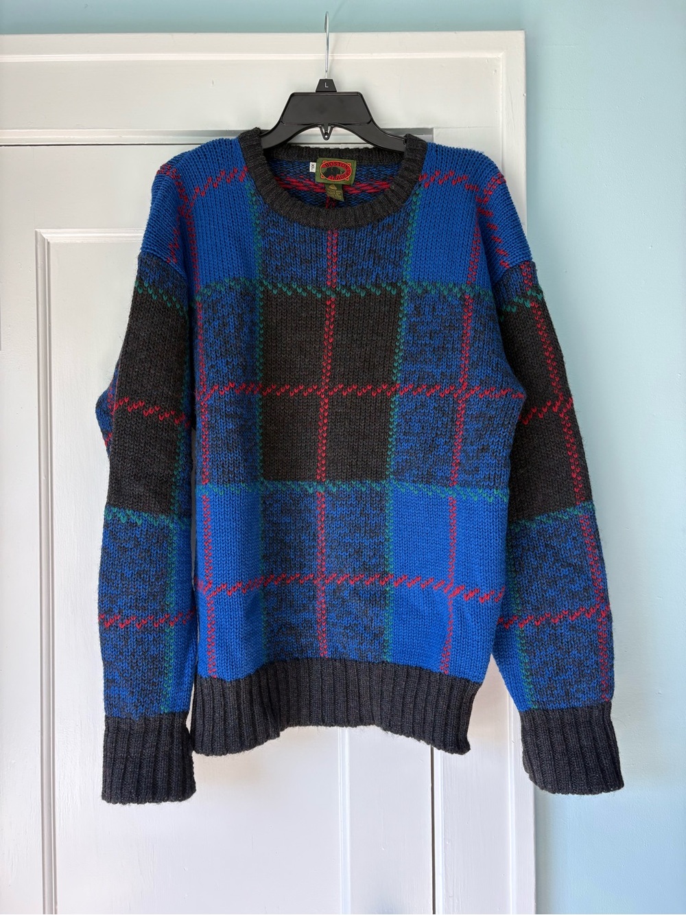 Vintage 90s Boston Traders Pure Wool Tartan Plaid Sweater XL Grandpa Cabincore